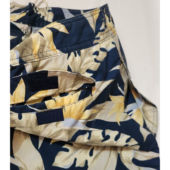 Nautica Navy And Yellow Floral Vacation Men's Swim Trunks - 38W - Front Tie - Picture 5 of 7